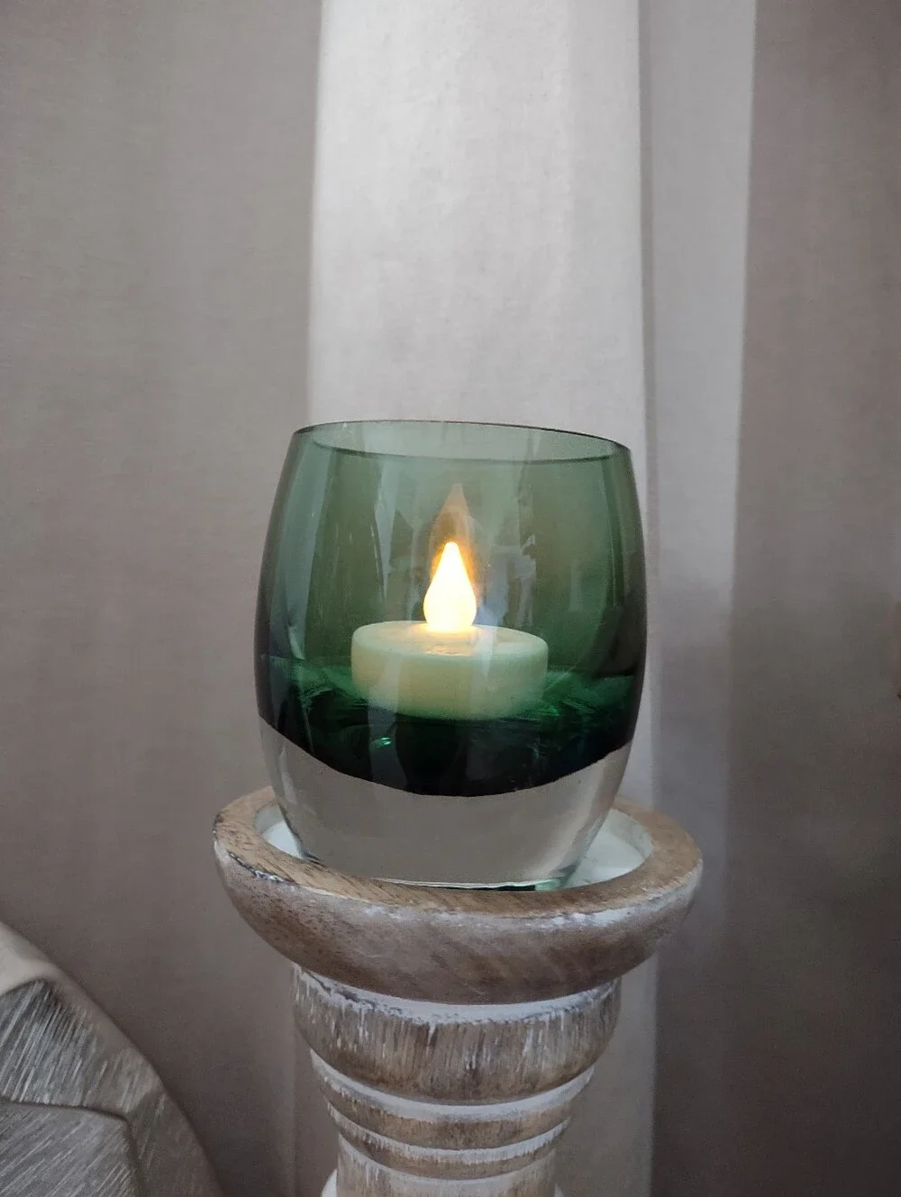 Emerald Green Glass Hand blown Thick Bottom Made In USA Candle Holder